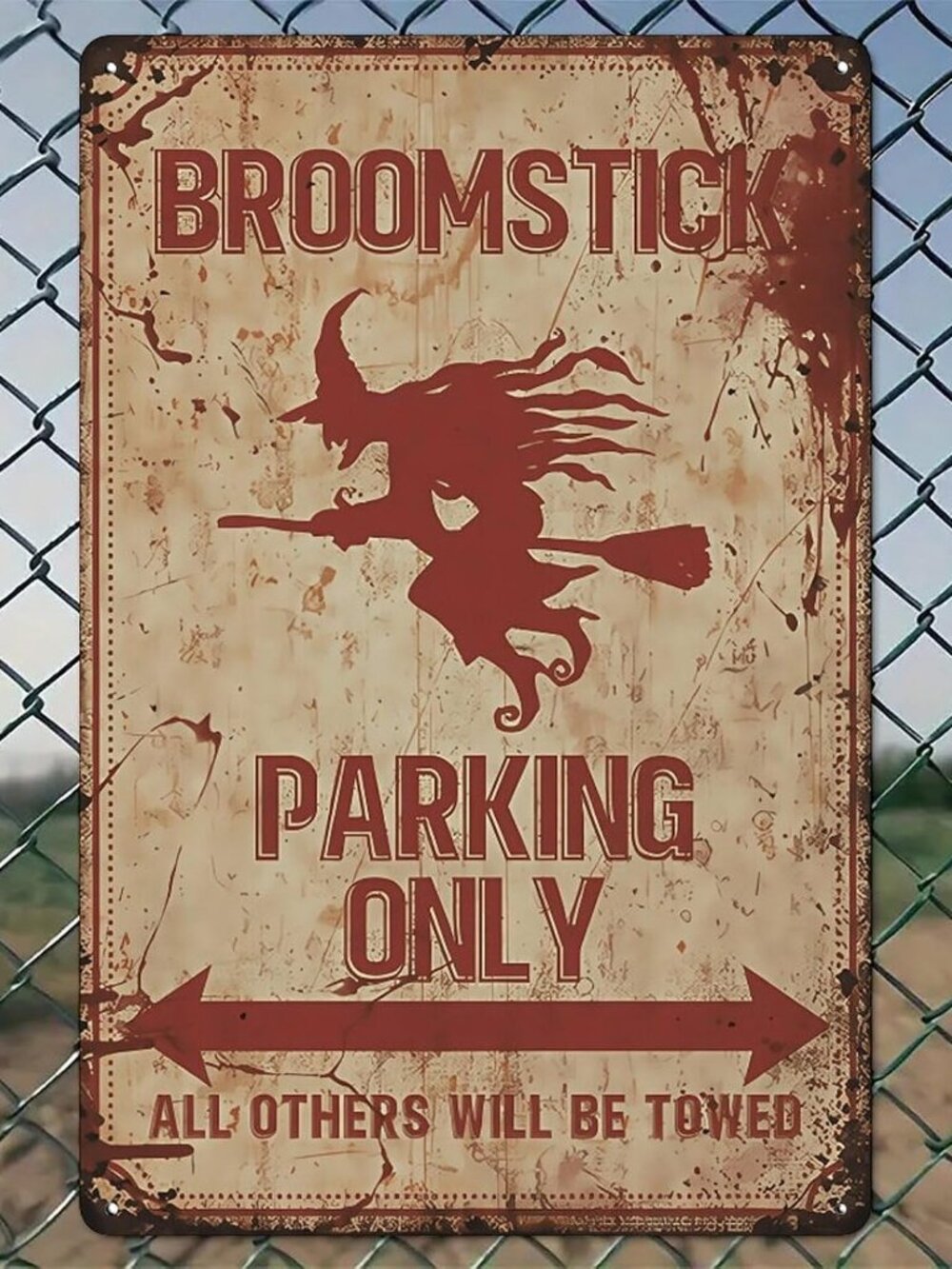 Witch Broomstick Parking Metal Sign 8x12 Halloween Decor